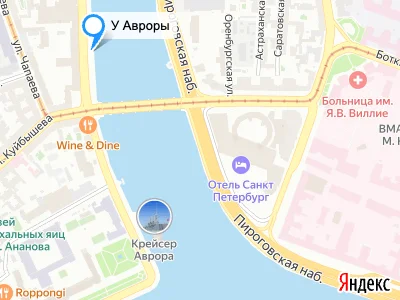 Карта: старт у крейсера Аврора на Неве